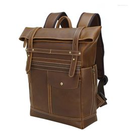 School Bags 2023 Luxury Designer Men's Leather Backpack Real Cowskin Laptop Bagpacks Anit Theft Vintage