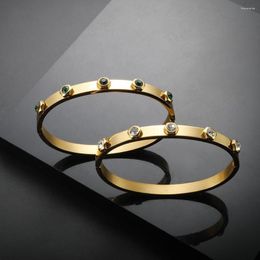 Bangle Selling Screw Charm Waterproof Stone-Resistant Bracelet For Women Stainless Steel Green Crystal Zircon Jewelry