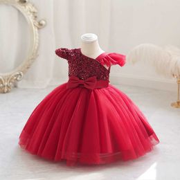 Girl's Dresses Baby Girls Wedding Dress For Kids Sequin Lace Princess Children's Elegant Evening Party Formal Communion Prom Gowns 1-6 YearsHKD230712