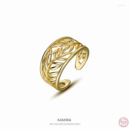 Cluster Rings KAMIRA 925 Sterling Silver Hollow Leaf Opening Statement Gold Wide Version Ring For Women Fashion French Branch Simple Jewelry