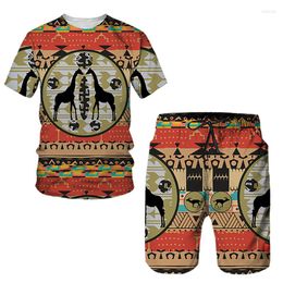 Men's Tracksuits African Ethnic Style T-shirt Sets 3D Print Tracksuit T Shirts Shorts 2 Pieces Streetwear Male Oversized Suits Sportswear