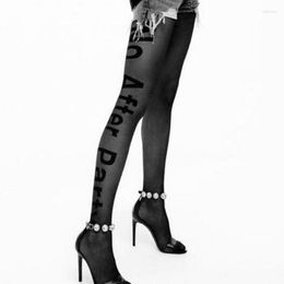 Women Socks Womens Punk Sexy Letters Tattoo Tights No After Party Words Pantyhose Sheer Black Elastic Skinny Silky Footed Stockings