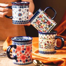 Mugs Retro Ceramic Mug Large Capacity Oatmeal Coffee Cup Drinking Cup Tea Cup Milk Coffee Mug Flower Tumbler Cup Drinkware Water Cup R230712