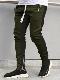 Men's Pants Sports Casual Low Foot Zipper Colour Block Design Cargo Men Clothings Street Wear