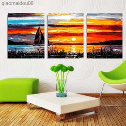 40X50CM home decor Hand painted canvas Triptych oil paintings wall pictures for living room balloon sunset painting by number L230704
