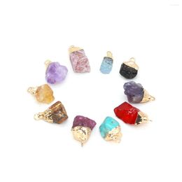 Pendant Necklaces Natural Stone Crystal Pendants Irregular Gold Plated Pink Quartzs Fluorite For Jewellery Making Diy Women Earring Gifts