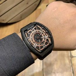 Richardmill Watch Milles Watch Richar Mile Barrel Shaped Mens Black Technology Personality Domineering Large Dial Waterproof Fully Automatic Hollow Carbon