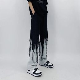 Men s Pants Men Jeans High Street Hip Hop Contrast Colour Tassel Loose Fashion Japanese Streetwear Hippie Casual Darkwear Patchwork 230711