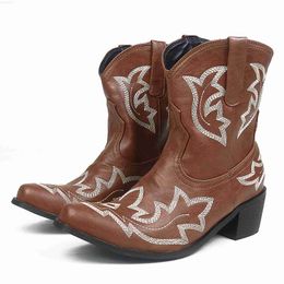 Boots AOSPHIRAYLIAN Western Sewing Flower Women's Cowboy boot 2023 Vintage Short Toe Vintage Cowboy boot Women's Shoes L230712