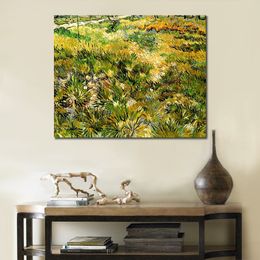 Handmade Canvas Art Vincent Van Gogh Painting Meadow in Garden of Saint-paul Hospital Village Landscape Artwork Bathroom Decor