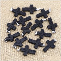 Charms Lava Stone Cross Aromatherapy Essential Oil Per Diffuser Pendants For Necklace Jewelry Making Drop Delivery Findings Component Dhttc