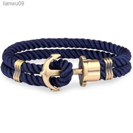 Men Anchor Bracelet Made of Nylon in Navy Blue und Anchor Made of Brass L230704
