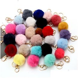 Key Rings Lovely Keychains Womens Pom Poms Faux Rex Rabbit Fur 8Cm Ball Chains Girl Bag Hang Car Ring Pendant Drop Delivery Jewelry Dh7Mn