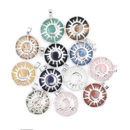 100pcs Natural Stone Metal Sun Moon Shape Charm Healing Pendant For Necklace Jewellery Making Women Earring