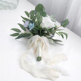 Decorative Flowers White Silk Rose Cascading Bouquets Pography Props Vivid Looking Exquisite Handmade