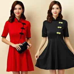 M-3XL Plus Size NEW Chinese Traditional Women Stretch Knit Cheongsam Qipao Party Lady Big Sexy Short Midi Tunic Dress Vestidos252Y