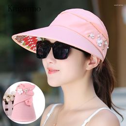 Wide Brim Hats Kagenmo Causal Female Sun Hat Big Sunscreen Cap Anti-UV Women Protection Flower Cotton Fold Cool