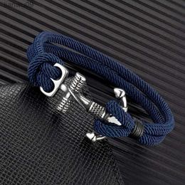 MKENDN Waterproof Anchor Bracelets Men Double Strand Nautical Survival Rope Bracelet For Women Stainless Steel Navy Sport Buckle L230704