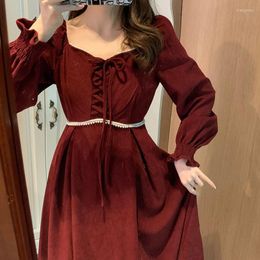 Casual Dresses France Vintage Elegant Women Winter Evening Party Midi Year 2023 Red Designer Korean Style One-Piece Dress