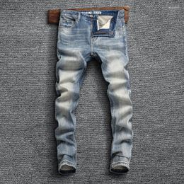 Men's Jeans Italian Fashion Men High Quality Retro Blue Slim Fit Stretch Ripped Trousers Vintage Designer Denim Pants Hombre