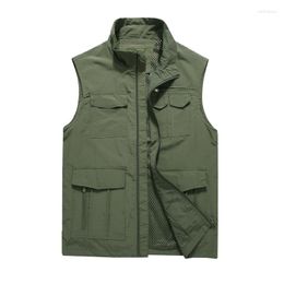 Men's Vests Mens Waistcoats Summer Sleeveless Vest Jacket Coat Multiple Pockets Casual Outdoors Travels Thin Outerwear Male