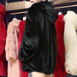 Blazers Faux Fur Jacket Women's Midlength Straight Fox Fur Mink Sweater Hooded Sweater 2022 New Thick Warm Jacket Women Winter