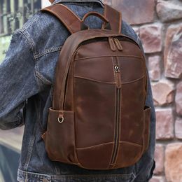 Backpack Vintage Fashion Men Multi-pocket Outdoor Travel Leather Large-capacity Student School Bag