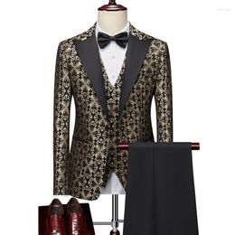 Men's Suits (Blazer Vest Pants) Suit Fashion Business Elegant Slim Casual Gentleman Wedding Formal 3 PCS Set Jacket Trousers