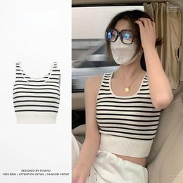 Women's Tanks Fashion 2023 Summer Women Clothing Tank Top Cotton Knitted Letter Undershirt Sleeveless Stripe Tops High Street Clothes