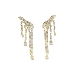 new fashion design Leaf four long tassel Earring Full Iced Out Bling Pave Cubic Zircon CZ Fashion Hip Hop Women lady gift Jewellery