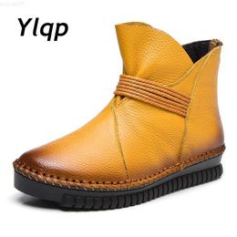 Boots Ylqp 2022 Women Ankle Boots Lace Up Vintage Genuine Leather Shoes Female Plus Size Platform Flat Winter Boot Warm Woman Footwear L230712