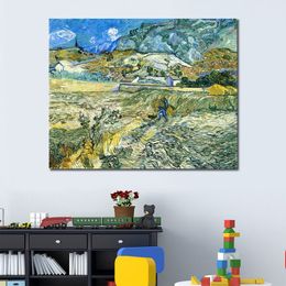 Canvas Art Handmade Oil Paintings of Vincent Van Gogh Enclosed Field with Peasant Garden Landscape Artwork for Restaurant Decor