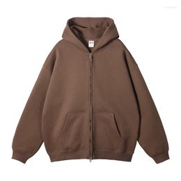 Men's Hoodies 2023 Autumn/Winter Loose Fleece 350G Double-Head Zip Cardigan Oversize Men/Women Hoodie Sweatshirt