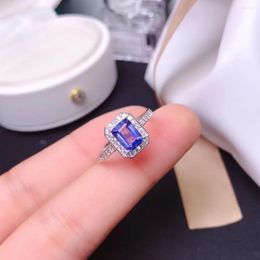 Cluster Rings 2023 Luxury Rectangle Tanzanite Ring 5x7 Mm Precious Gemstone For Wedding Solid 925 Silver Jewellery Good Gift