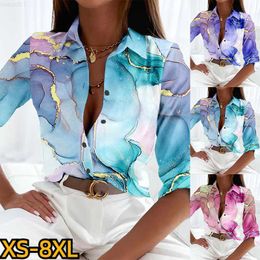 Women's Blouses Shirts Elegant Button Long Sleeve Ladies Fashion Shirt Autumn Clothes Vintage Shirt New Design Printing Top Women Sexy V-neck Blouse L230714