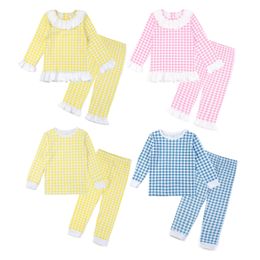 Pyjamas Children Long Sleeve Gingham Cotton Pjs Set Siblings Matching Kids Loungewear Girls Easter Pyjamas 230711