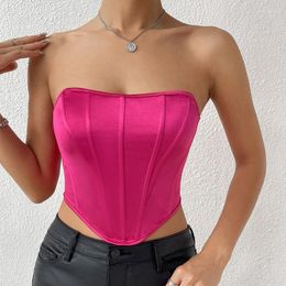 Women's Tanks Sexy Women Tube Tops Off Shoulder Backless Satin Fishbone Slim Fits Crop Outfits Corset Summer Streetwear Shirts