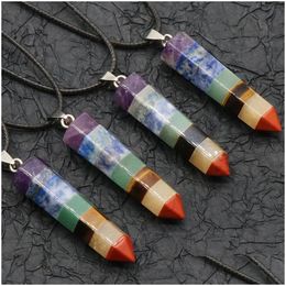 Pendant Necklaces Natural Stone Splice Hexagonal Column Lapis Lazi Amethyst Crystal Chakra Reiki Healing Necklace For Women Drop Del Dhrwr