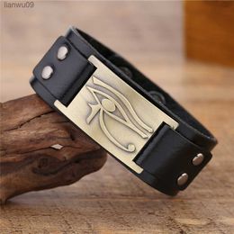 Teamer Egyptian Eye of Horus Genuine Leather Bracelet Men Vintage Religious Egypt Pharaoh King Amulet Wrist Wrap Jewelry Gifts L230704