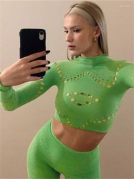 Women's Two Piece Pants Knitted Outfits Women 2 Tracksuits Long Sleeve O Neck Crop Top And Skinny Black Hollow Out Matching Sets 2023