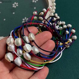 Real Natural Freshwater Pearl Bracelet for Women Girls Red Black Rope Irregular Big Baroque Pearl Charm Friendship Bracelet Boho L230704