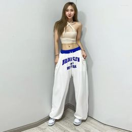 Women's Pants High Waist Korean Streetwear Fashion Style Print Letter Trousers Women Loose Hip-Hop Jazz Dance Wide Leg Track