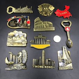 Fridge Magnets Souvenir Country USA Hongkong France Paris Dubai Travel Commemorative Decoration Refrigerator Metal Magnet 230711