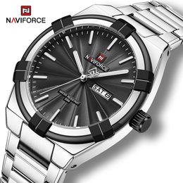 NAVIFORCE Militärsportuhr für Herren, wasserdichte Herrenuhr, Stahlband, Quarz, Tages- und Datumsanzeige, Herren-Armbanduhr, Reloj Hombre