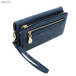 High Capacity Fashion Women Wallets Long Dull Polish PU Leather Wallet Female Double Zipper Clutch Coin Purse Ladies Wristlet L230704