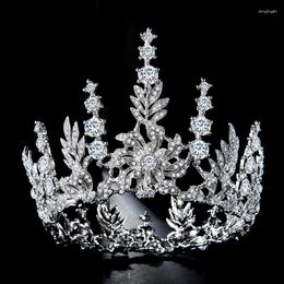 Hair Clips Baroque Vintage Flower Sliver Crystal Round Bridal Tiaras Crowns Girls Women Rhinestone Pageant Diadem Wedding Accessories