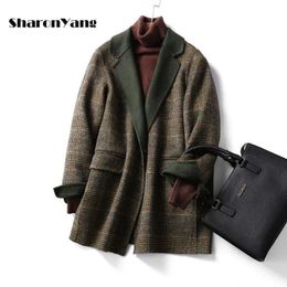 Women's Wool Blends Wool Coat Women High-quality Winter Coats for Women Hand Made Outwear Woman Plaid Jacket Thicken Reversible Wool Coat HKD230712