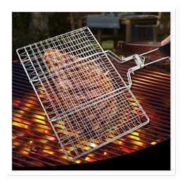 BBQ Tools Accessories 304 stainless steel folding barbecue net removal portable barbecue net clamp barbecue net vegetable rack barbecue tool 230711