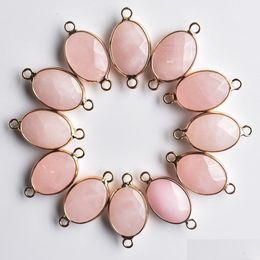 Charms Natural Rose Quartz Crystal Pendants Connector 13X18Mm For Bracelets Necklaces Jewelry Making Drop Delivery Findings Component Dhsbk