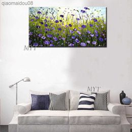 100% Hand-painted Contemporary Abstract Purple Flowers Oil Painting Art Murals Living Room Decoration. L230704